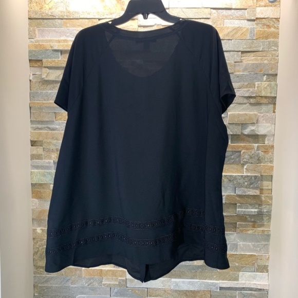 Sejour Pleat Neck Lace Trim Blouse (Plus Size) - Picture 3 of 5